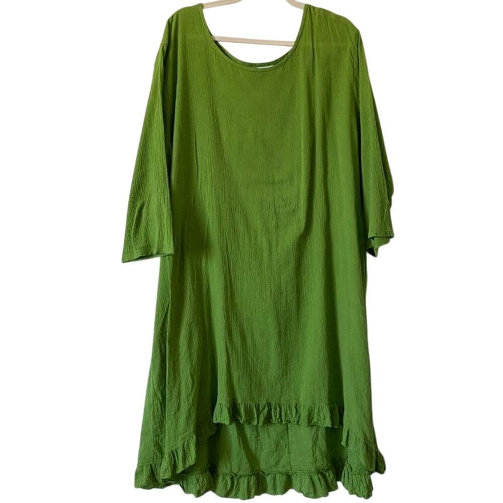 Bryn walker gauzey cotton flowy hi low ruffle hem Dress green size M